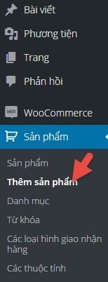 Menu thêm sản phẩm