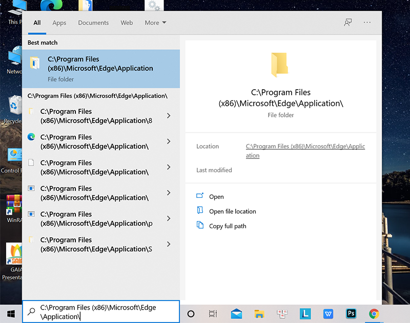 Nhập đường dẫn thư mục cài đặt Edge