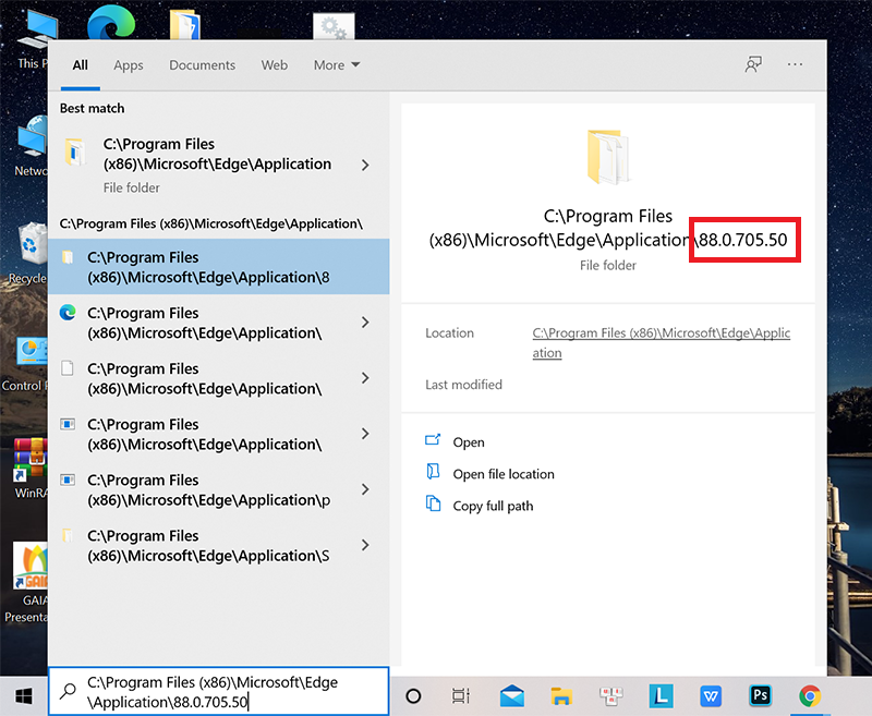 Chọn thư mục phiên bản Microsoft Edge
