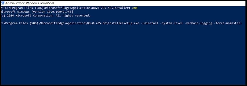 Nhập lệnh gỡ Microsoft Edge