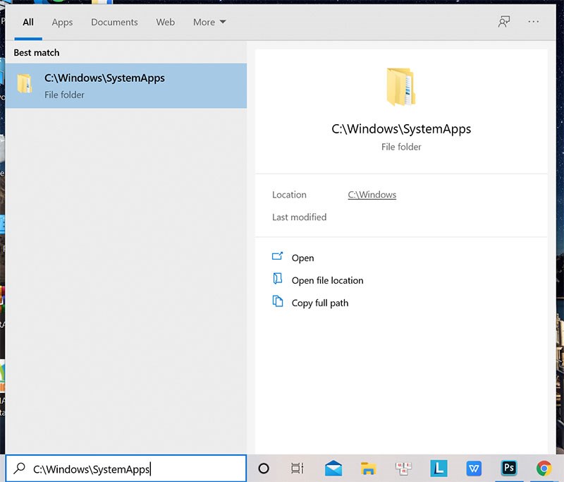Mở thư mục SystemApps trên Windows