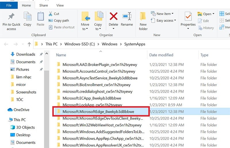 Tìm thư mục Microsoft Edge trong SystemApps