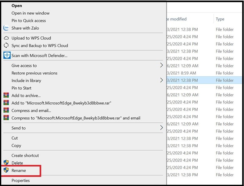 Đổi tên thư mục Microsoft Edge